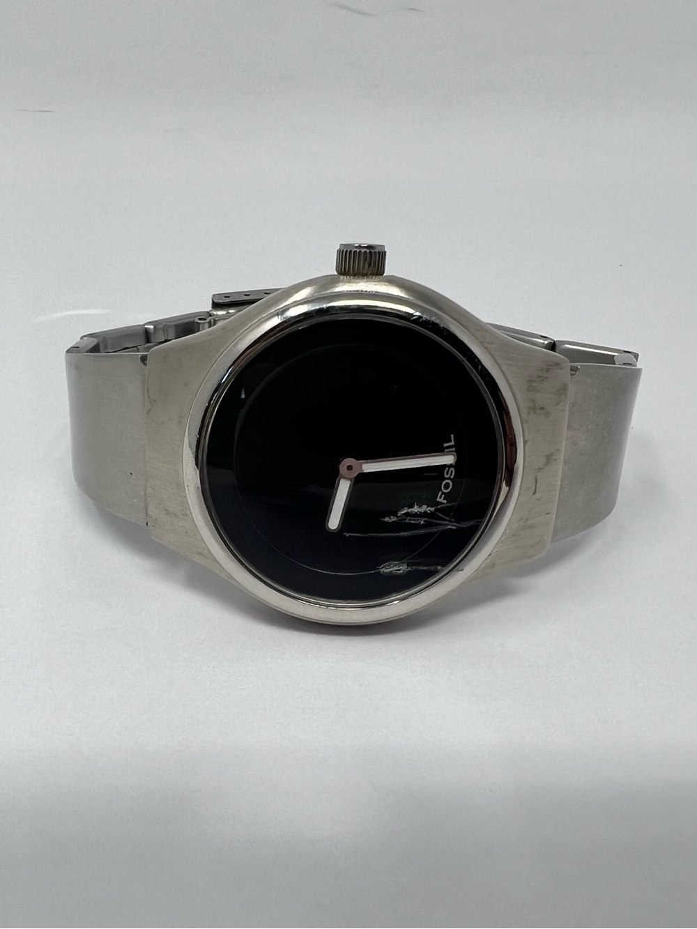 Vintage Fossil Men’s Watch JR 7845 Big Tic Black Dial Stainless Steel Scratches